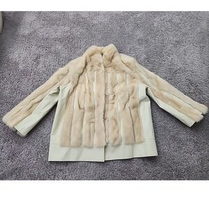 Jordan Marsh Fur Mink Coat Womens M Ivory Good Vintage Leather Panel Jacket
